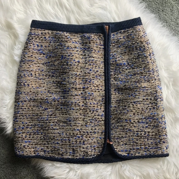 J. Crew Metallic Tweed Blue Rose Gold Zipper Mini Skirt Size 10 - Picture 7 of 10